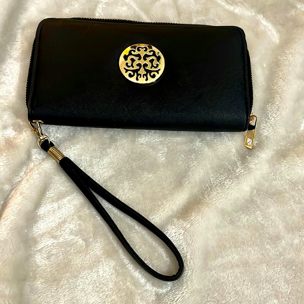 Black and gold wristlets wallet